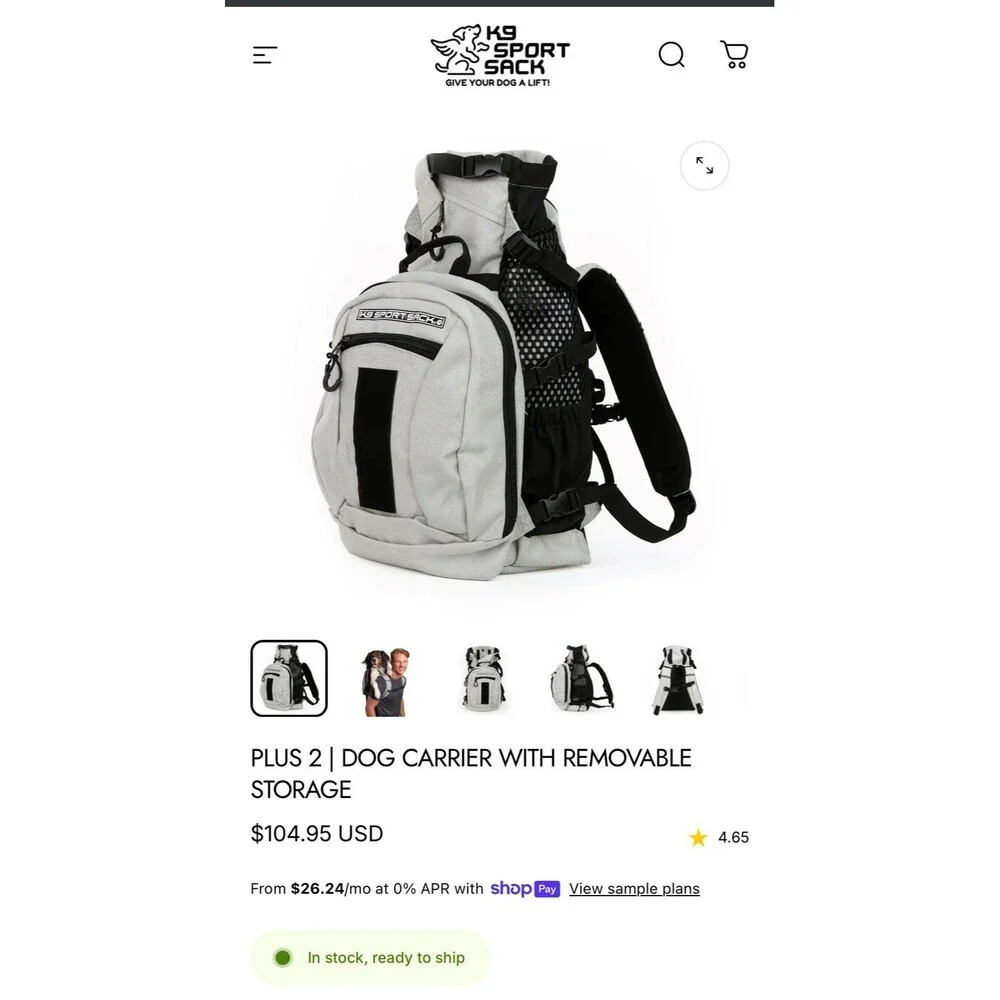 K9 Sport Sack Plus2 Dog Carrier with Removable Storage size Large